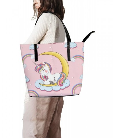 Large Tote Bags PU Leather Handbags Lovely Unicorn Moon Women's Shoulder Bags with Top Handles Ladies Casual Shopping Bags Pu...