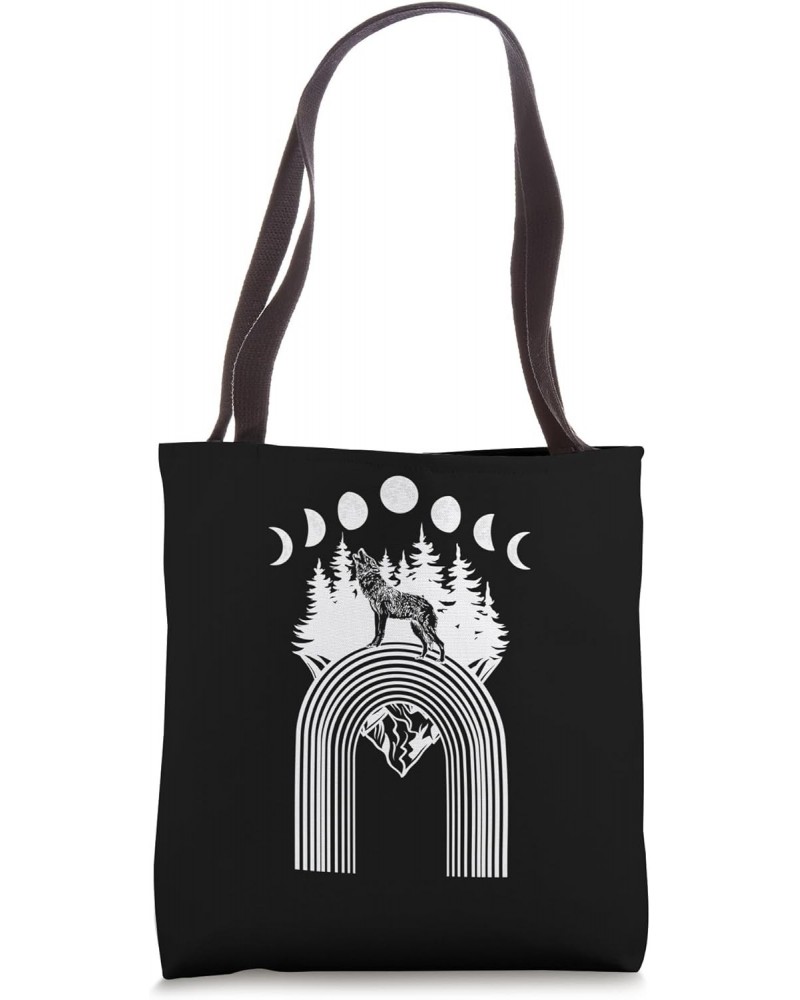 Wolves Howling Wolf Moon Phases Vintage Tee, Nature Animal W Tote Bag $16.42 Totes