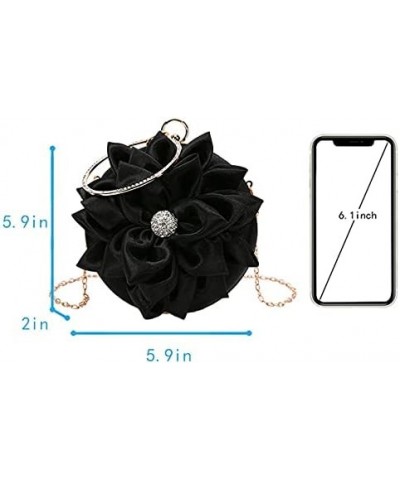 Women Rose Shaped Clutch Soft Satin Wristlet Handbag Wedding Party Purse(Medium) Z-round Black $17.59 Evening Bags