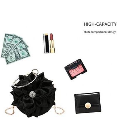 Women Rose Shaped Clutch Soft Satin Wristlet Handbag Wedding Party Purse(Medium) Z-round Black $17.59 Evening Bags