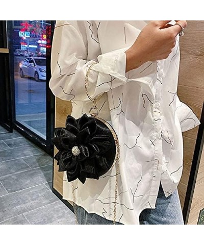 Women Rose Shaped Clutch Soft Satin Wristlet Handbag Wedding Party Purse(Medium) Z-round Black $17.59 Evening Bags