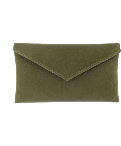 Womens Neat Envelope Faux Suede Clutch Bag/Shoulder Bag Khaki Green $18.89 Clutches