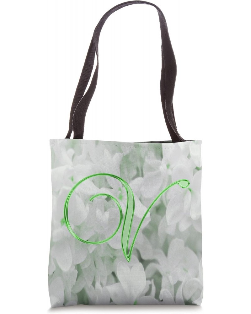 V Green Lilac Flower Petal Plant Nature Initial Letter Name Tote Bag $11.36 Totes