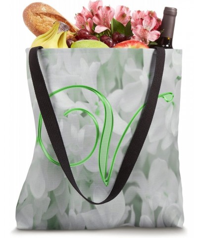 V Green Lilac Flower Petal Plant Nature Initial Letter Name Tote Bag $11.36 Totes