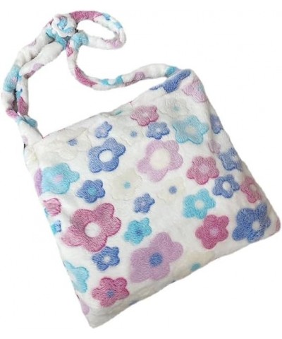 Japanese Kawaii Plush Shoulder Bag Y2k Flower Print Hobo Bags for Women Fluffy Purse for Autumn and Winter White $10.19 Hobo ...