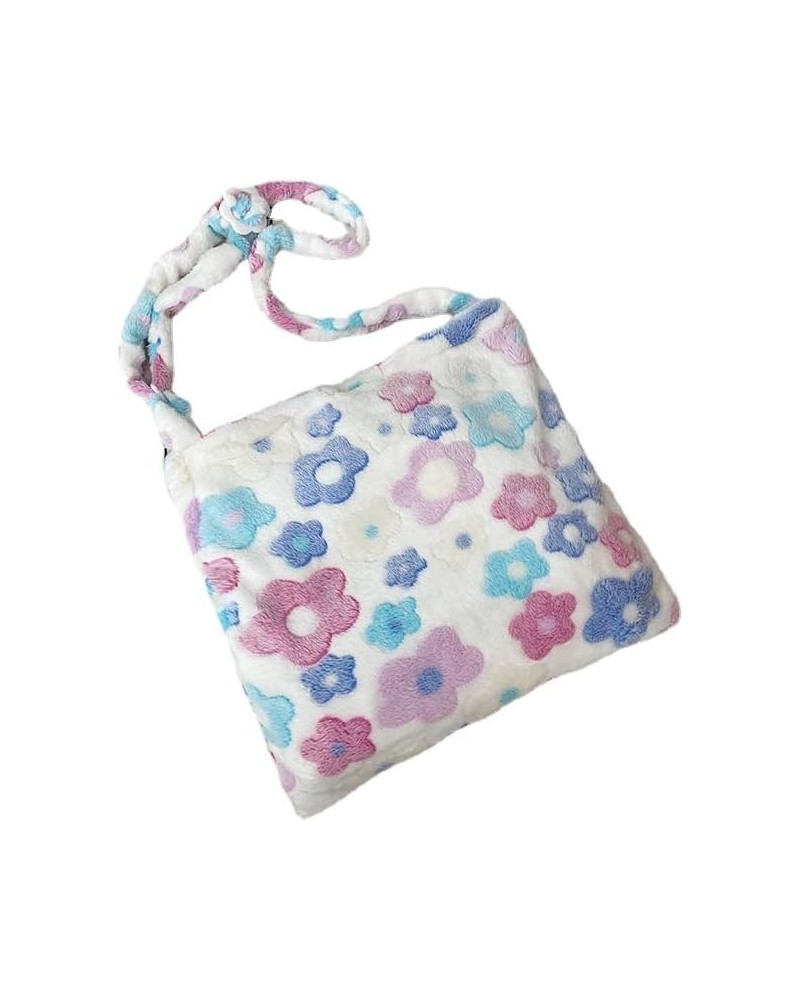 Japanese Kawaii Plush Shoulder Bag Y2k Flower Print Hobo Bags for Women Fluffy Purse for Autumn and Winter White $10.19 Hobo ...