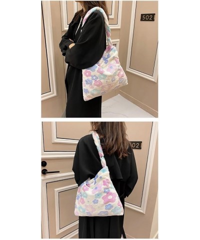 Japanese Kawaii Plush Shoulder Bag Y2k Flower Print Hobo Bags for Women Fluffy Purse for Autumn and Winter White $10.19 Hobo ...