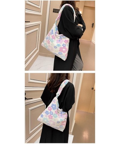 Japanese Kawaii Plush Shoulder Bag Y2k Flower Print Hobo Bags for Women Fluffy Purse for Autumn and Winter White $10.19 Hobo ...