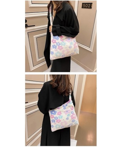 Japanese Kawaii Plush Shoulder Bag Y2k Flower Print Hobo Bags for Women Fluffy Purse for Autumn and Winter White $10.19 Hobo ...