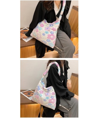 Japanese Kawaii Plush Shoulder Bag Y2k Flower Print Hobo Bags for Women Fluffy Purse for Autumn and Winter White $10.19 Hobo ...