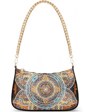 Raster Leopards Pattern Small Purse Chain Shoulder Bag for Women with Zipper Square Mandala Round $13.02 Shoulder Bags