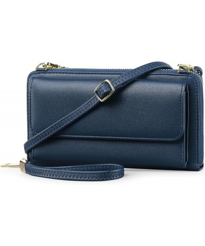 Crossbody Wallet Cell Phone Purse for Women Genuine Leather Mini Phone Holder HandBag Rfid Blocking Blue $28.78 Totes