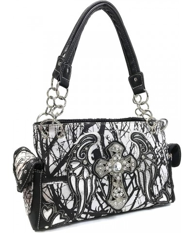 Camouflage Shine Glow Cross Wings Women Conceal Carry Handbag Black $32.66 Shoulder Bags