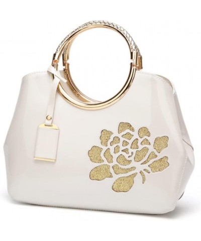 Top-handle Handbags Purse for Women Embroidered Flower Pattern Patent PU Tote Shoulder Bag Satchel A White $18.53 Totes