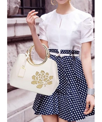 Top-handle Handbags Purse for Women Embroidered Flower Pattern Patent PU Tote Shoulder Bag Satchel A White $18.53 Totes