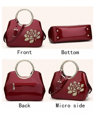 Top-handle Handbags Purse for Women Embroidered Flower Pattern Patent PU Tote Shoulder Bag Satchel A White $18.53 Totes