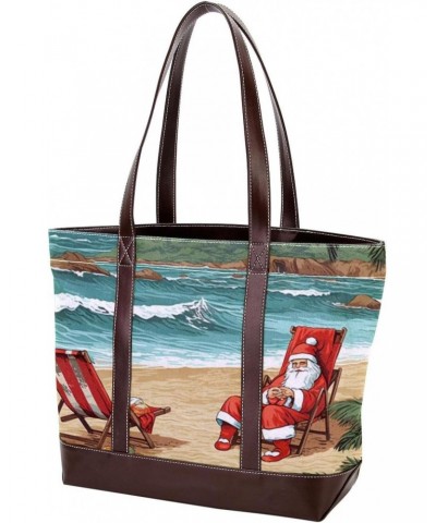 Santa Claus Canvas Leather Mix Handbag - 13.3x4.7x12.2 in - Stylish and Durable Women's Satchel Bag $23.64 Satchels