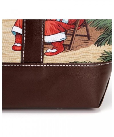 Santa Claus Canvas Leather Mix Handbag - 13.3x4.7x12.2 in - Stylish and Durable Women's Satchel Bag $23.64 Satchels