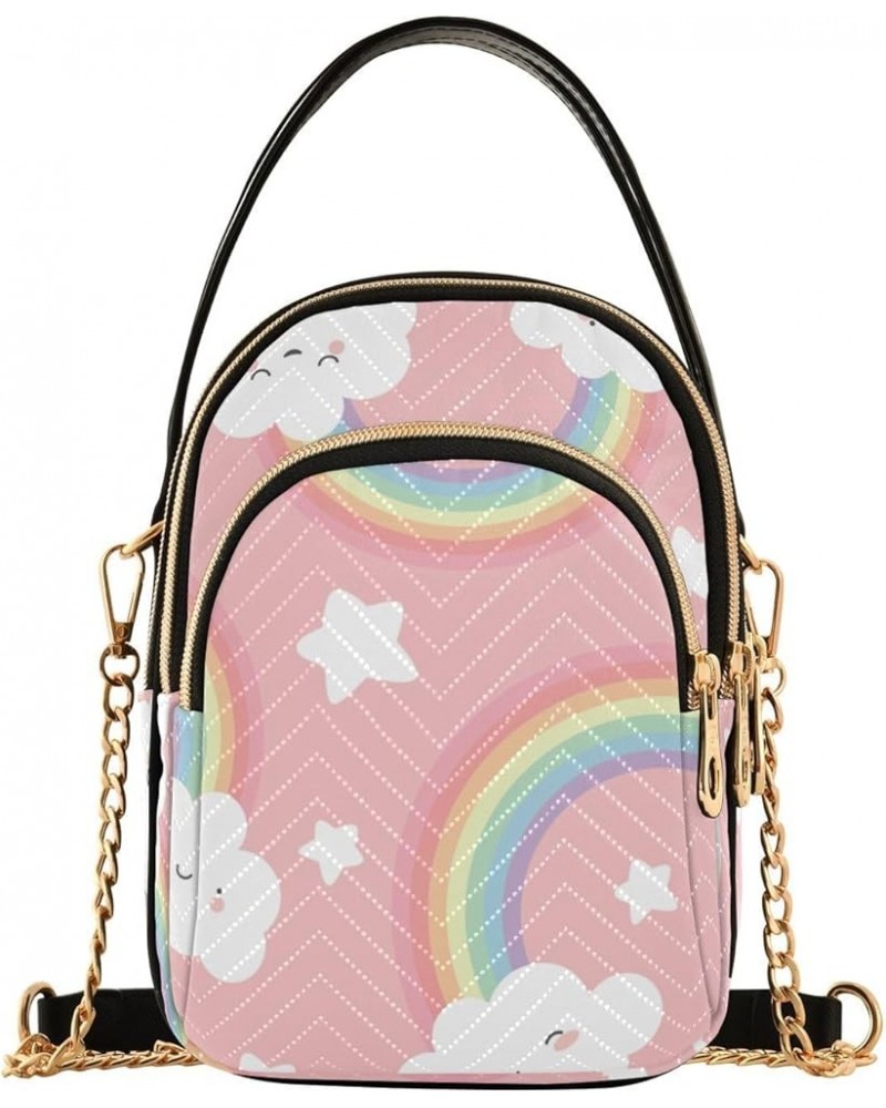 Star Rainbow Pink Crossbody Bags for Women Small Shoulder with Detachable Straps, Shoulder Handbags for Ladies Star Rainbow P...