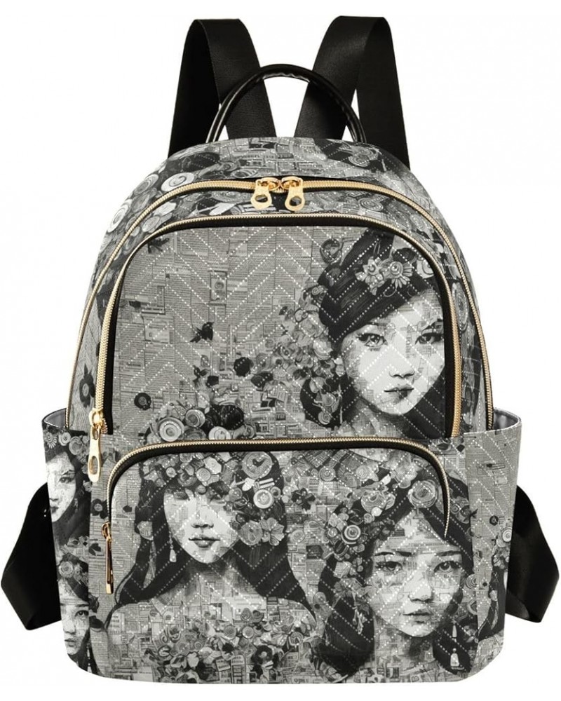 Women's Small Fashion Backpack Art Oriental Lady Print Ladies Travel Daypack Aesthetic Shoulder Bag 10.2×5.1×12.5 IN $14.40 B...