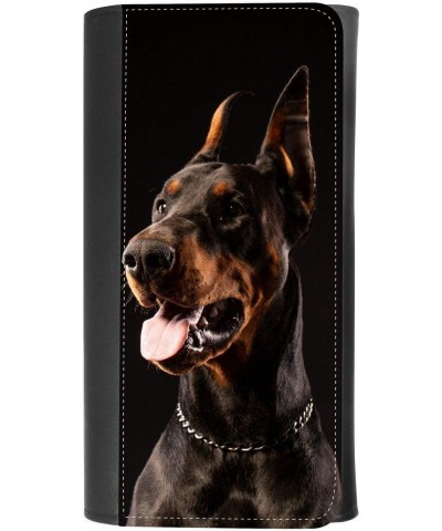 (Portrait of German Doberman Pinscher Dog) women's Patterned Leather Buckle Trifold Wallet Bag Pouch Holster With Credit Card...