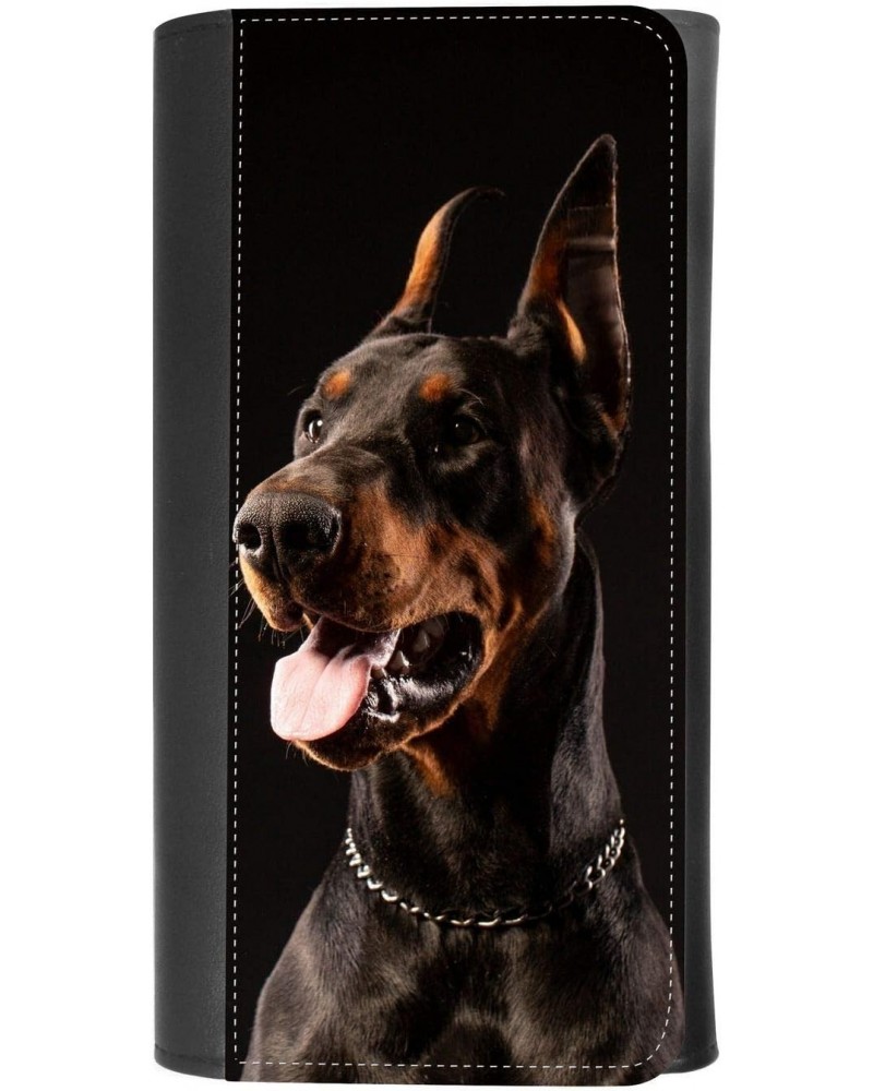 (Portrait of German Doberman Pinscher Dog) women's Patterned Leather Buckle Trifold Wallet Bag Pouch Holster With Credit Card...