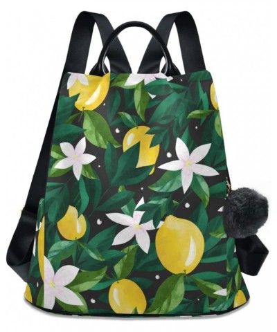 Lemons and White Flowers on Dark Background Backpack Purse for Women Travel Casual Daypack College Bookbag Work Business Ladi...