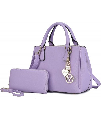 Satchel Bags for Women With Wristlet Wallet, Vegan Leather Shoulder Pocketbook Handbag Purse Ruth Lilac $34.50 Satchels