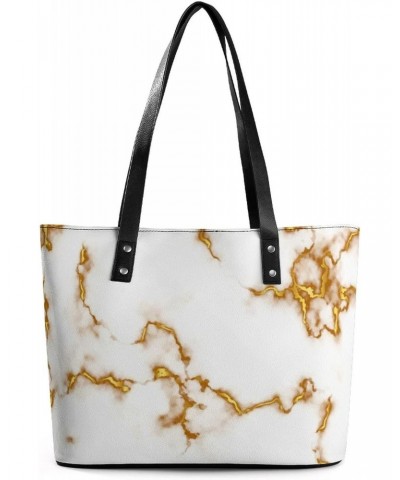 Womens Handbag Marble Gold Pattern Leather Tote Bag Top Handle Satchel Bags For Lady $20.99 Totes