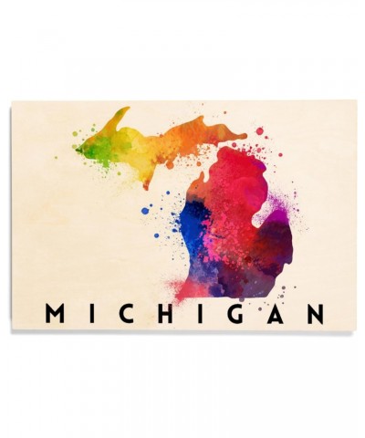 12x18 Inch Premium Wood Sign, Ready to Hang Wall Decor, Michigan, State Abstract Watercolor $29.99 Totes