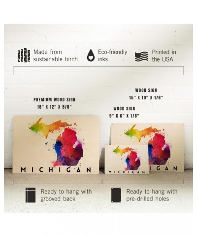 12x18 Inch Premium Wood Sign, Ready to Hang Wall Decor, Michigan, State Abstract Watercolor $29.99 Totes