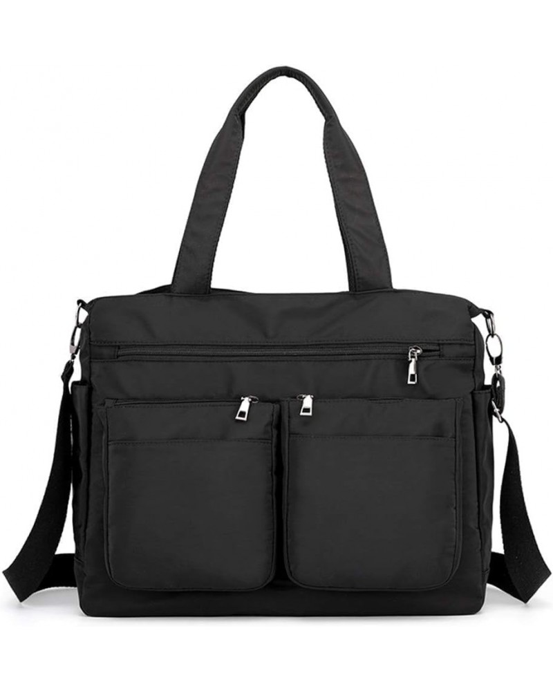 Nylon Tote Handbags Lightweight Tote Shoulder Bag Waterproof Large Tote Travel Bag Black $31.50 Totes