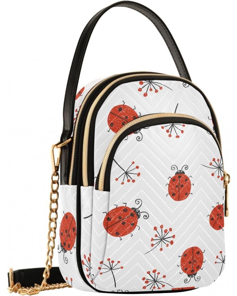 Lady Bugs Seamless Pattern Crossbody Bags for Women Quilted Shoulder Bag Handbag with Chain Strap Hello Spring Trendy Cross B...