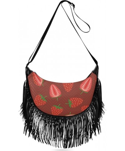 Women's Crossbody Handbags, Red Strawberry Fruits Tassel Shoulder Bags Leisure Purse Women's Hobo Handbag Red Strawberry Frui...