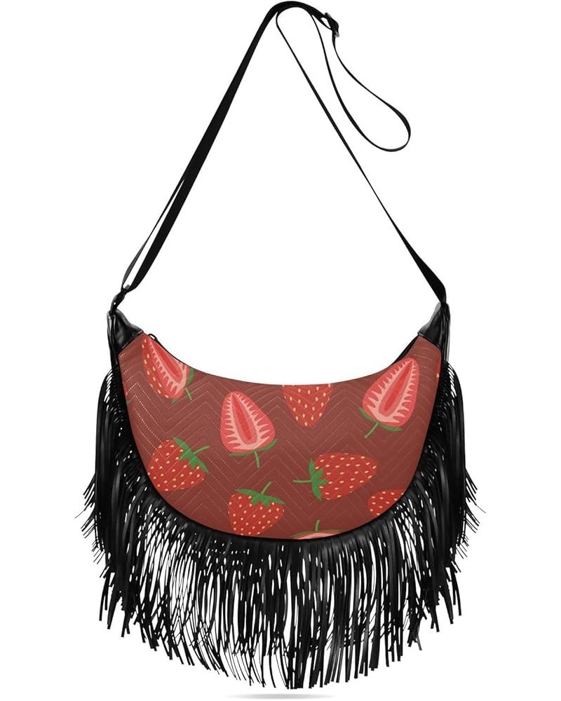 Women's Crossbody Handbags, Red Strawberry Fruits Tassel Shoulder Bags Leisure Purse Women's Hobo Handbag Red Strawberry Frui...