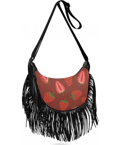 Women's Crossbody Handbags, Red Strawberry Fruits Tassel Shoulder Bags Leisure Purse Women's Hobo Handbag Red Strawberry Frui...