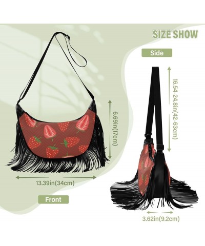 Women's Crossbody Handbags, Red Strawberry Fruits Tassel Shoulder Bags Leisure Purse Women's Hobo Handbag Red Strawberry Frui...