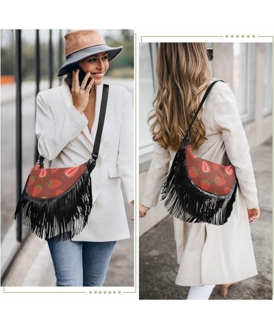 Women's Crossbody Handbags, Red Strawberry Fruits Tassel Shoulder Bags Leisure Purse Women's Hobo Handbag Red Strawberry Frui...