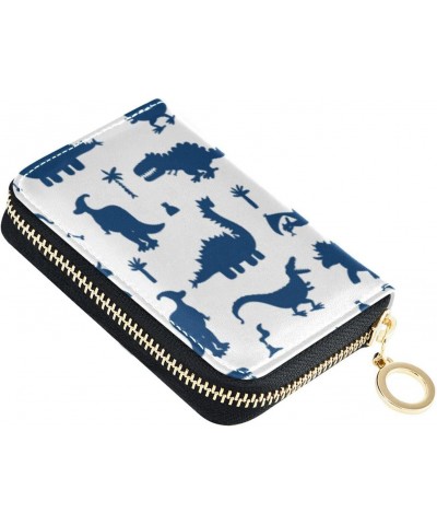 Cute Cartoon Dinosaurs Blue Slim Card Wallets for Women Safe RFID Wallet Leather Zip Pocket Purse $11.19 Wallets