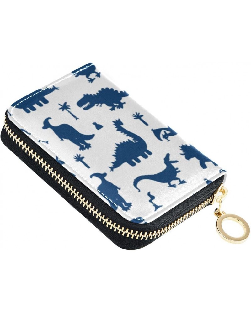 Cute Cartoon Dinosaurs Blue Slim Card Wallets for Women Safe RFID Wallet Leather Zip Pocket Purse $11.19 Wallets