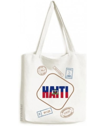 Haiti Country Flag Name Art Deco Fashion Stamp Shopping Ecofriendly Storage Canvas Tote Bag $17.97 Totes