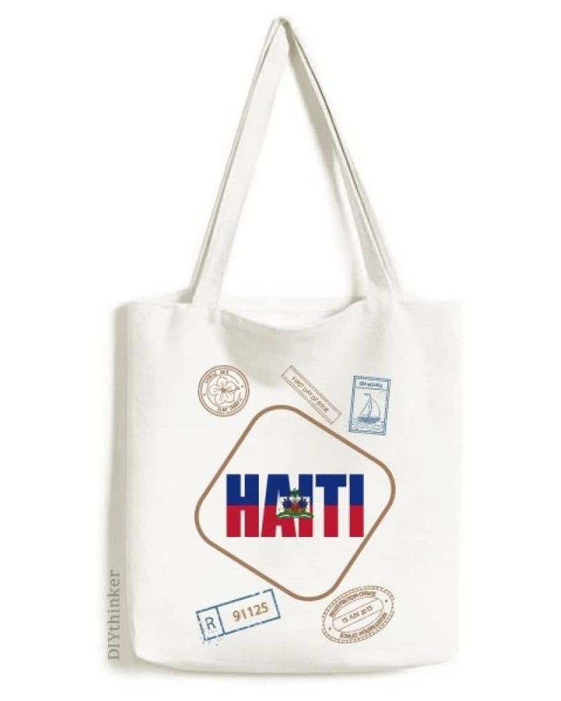 Haiti Country Flag Name Art Deco Fashion Stamp Shopping Ecofriendly Storage Canvas Tote Bag $17.97 Totes