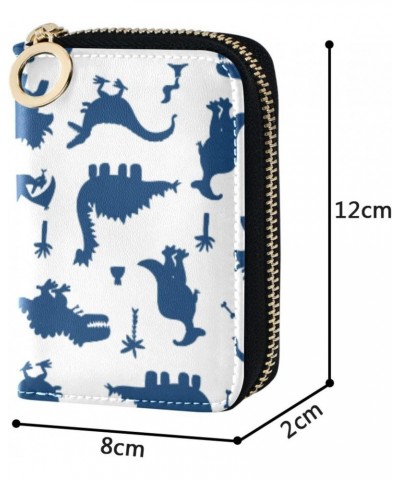 Cute Cartoon Dinosaurs Blue Slim Card Wallets for Women Safe RFID Wallet Leather Zip Pocket Purse $11.19 Wallets