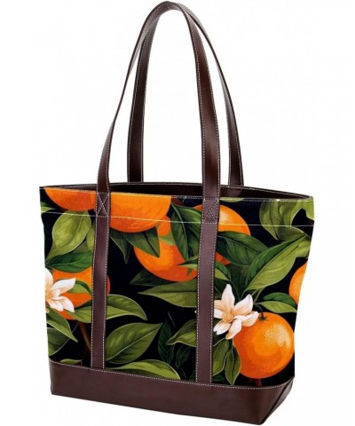 Orange Canvas Leather Mix Handbag for Women - Stylish and Durable 13.3x4.7x12.2 in Shoulder Bag $22.08 Totes