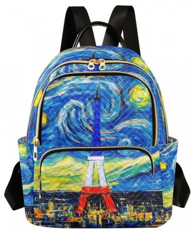 Paris Starry Night Oil Painting Mini Backpack Fashion Backpack Purse for Women,Handbag Shoulder Bag Casual Daypack, Ladies Gi...