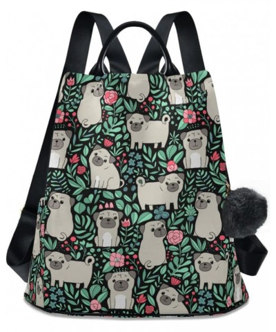 Funny Folk Cartoon Dogs and Flowers Women Backpack Purse Anti-theft Travel Backpack Fashion Shoulder Handbag $23.99 Backpacks