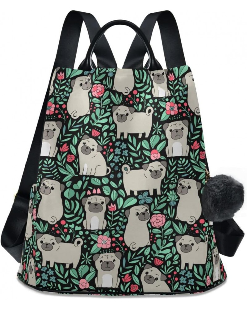 Funny Folk Cartoon Dogs and Flowers Women Backpack Purse Anti-theft Travel Backpack Fashion Shoulder Handbag $23.99 Backpacks