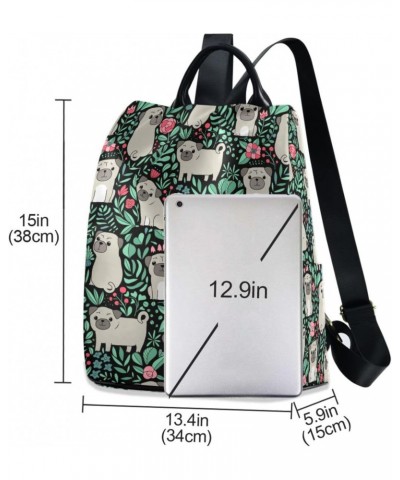 Funny Folk Cartoon Dogs and Flowers Women Backpack Purse Anti-theft Travel Backpack Fashion Shoulder Handbag $23.99 Backpacks