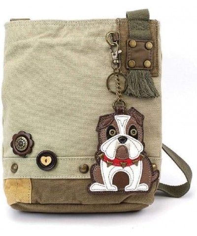 Womens' Canvas Patch Crossbody Handbag"Bulldog" - Sand $28.20 Crossbody Bags