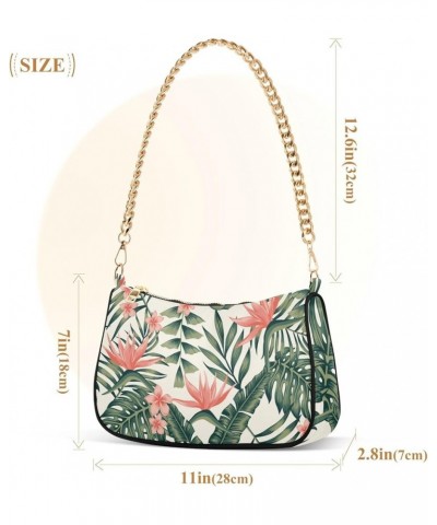 Pink Cancer Ladies Shoulder Bag for Women Hobo Purse Bags Painting Designer Handbags Tropical Leaves Floral $17.69 Shoulder Bags